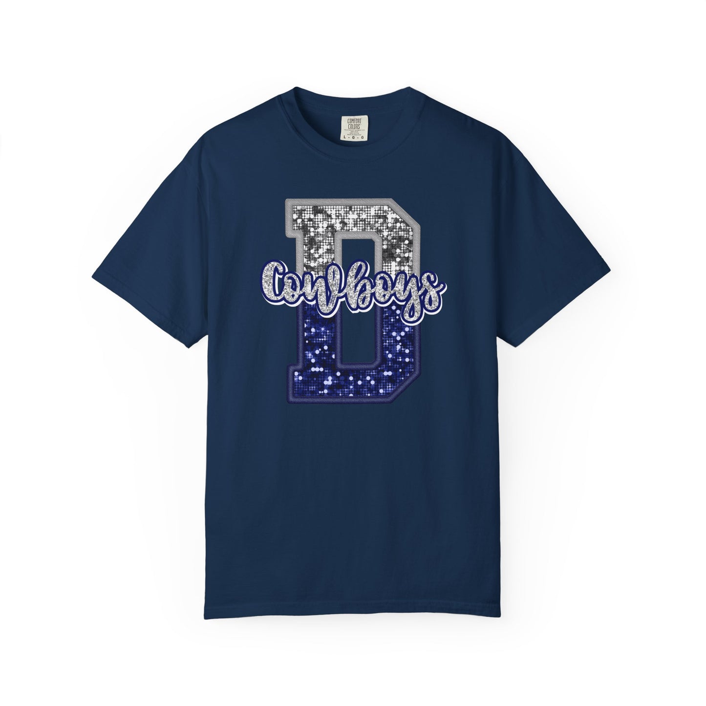 Dallas Blue & Silver Cowboys Inspired Tee • Comfort Colors® 1717 • Game Day Football Shirt • Sequin Style Letter D Fan Top