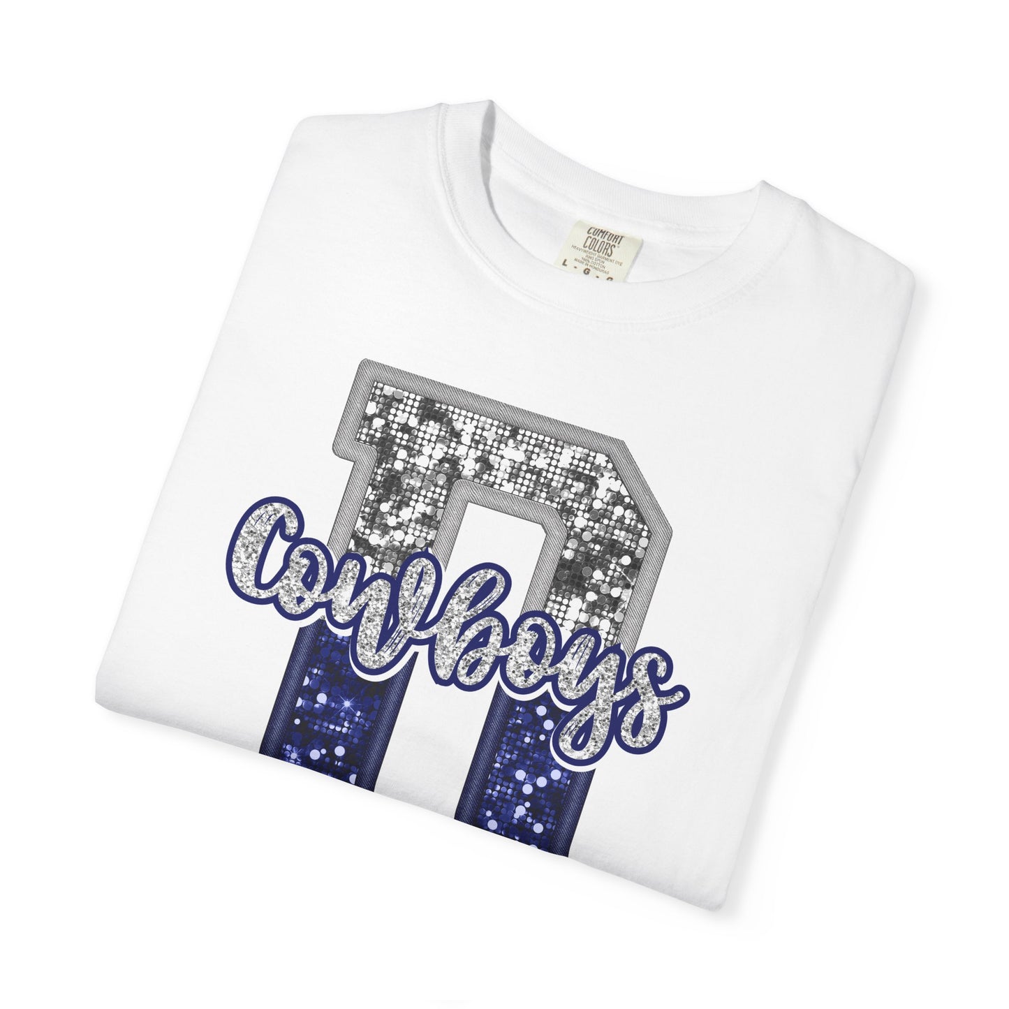 Dallas Blue & Silver Cowboys Inspired Tee • Comfort Colors® 1717 • Game Day Football Shirt • Sequin Style Letter D Fan Top