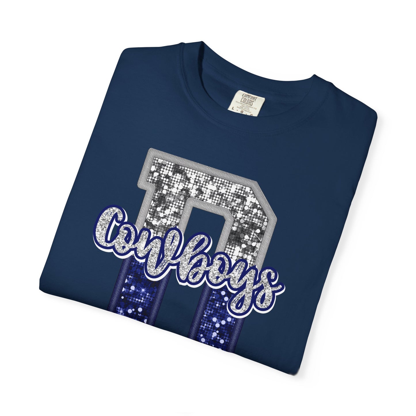 Dallas Blue & Silver Cowboys Inspired Tee • Comfort Colors® 1717 • Game Day Football Shirt • Sequin Style Letter D Fan Top