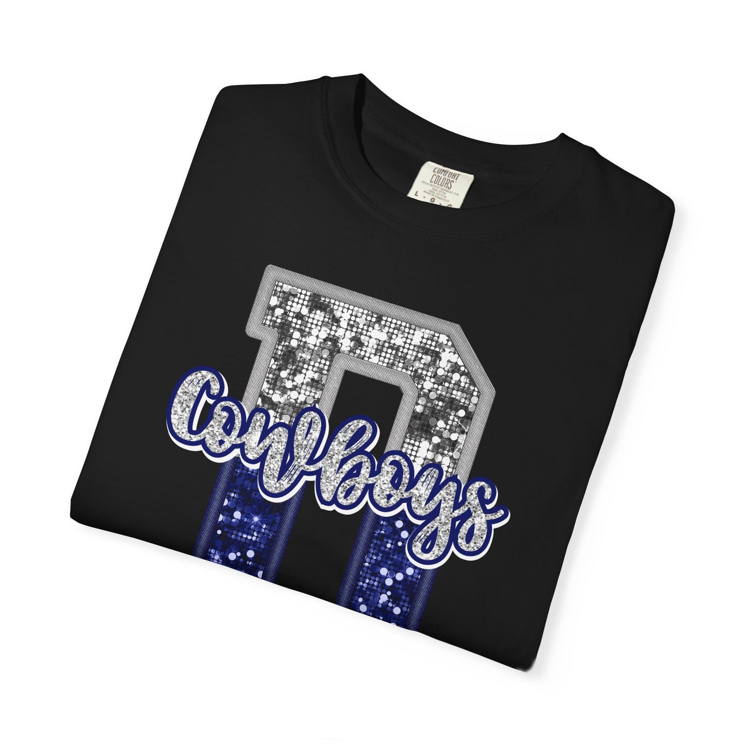 Dallas Blue & Silver Cowboys Inspired Tee • Comfort Colors® 1717 • Game Day Football Shirt • Sequin Style Letter D Fan Top