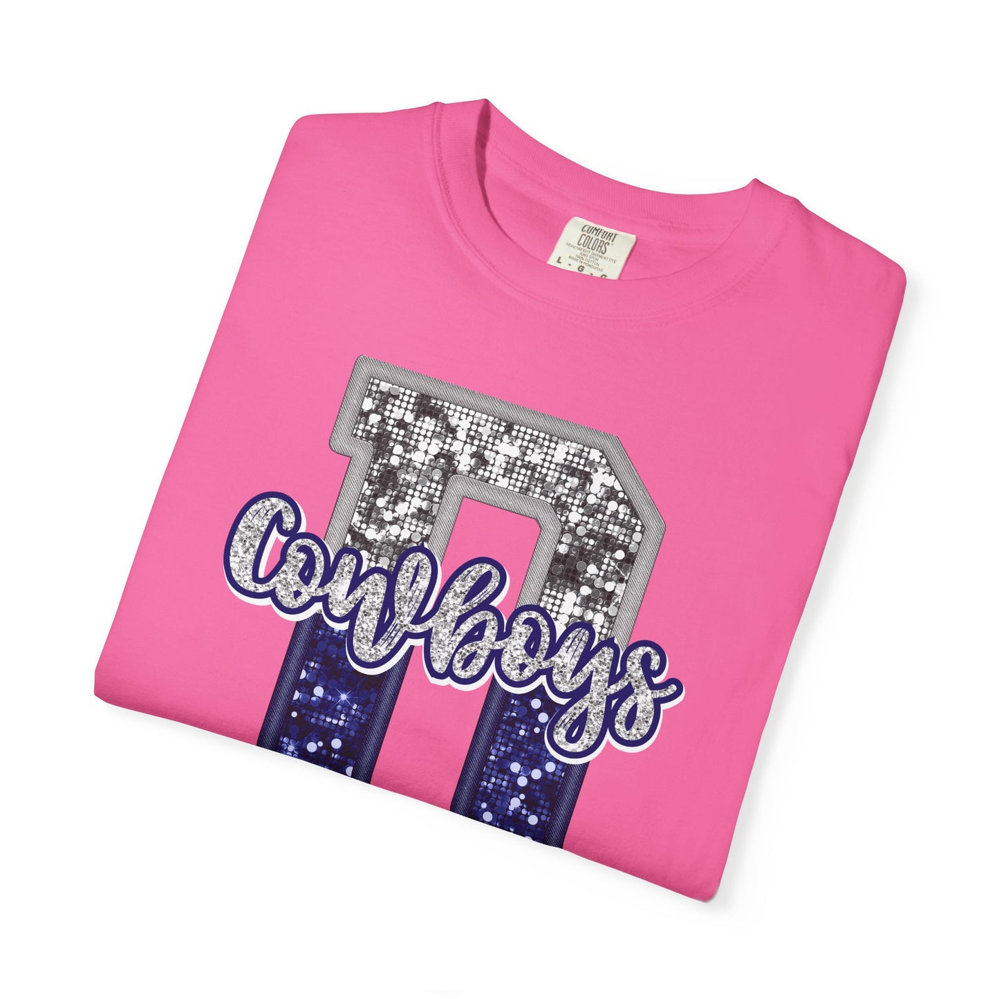 Dallas Blue & Silver Cowboys Inspired Tee • Comfort Colors® 1717 • Game Day Football Shirt • Sequin Style Letter D Fan Top