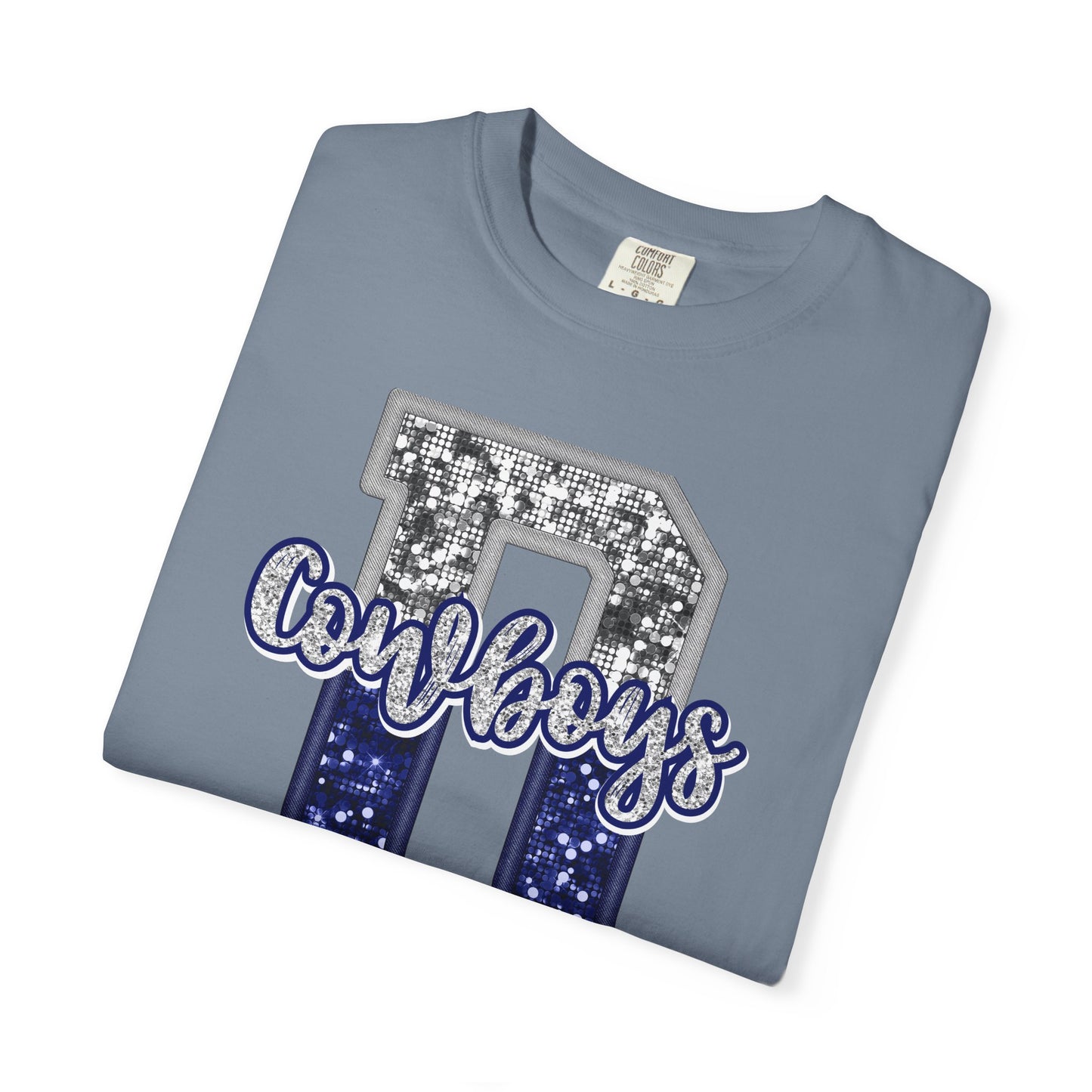 Dallas Blue & Silver Cowboys Inspired Tee • Comfort Colors® 1717 • Game Day Football Shirt • Sequin Style Letter D Fan Top