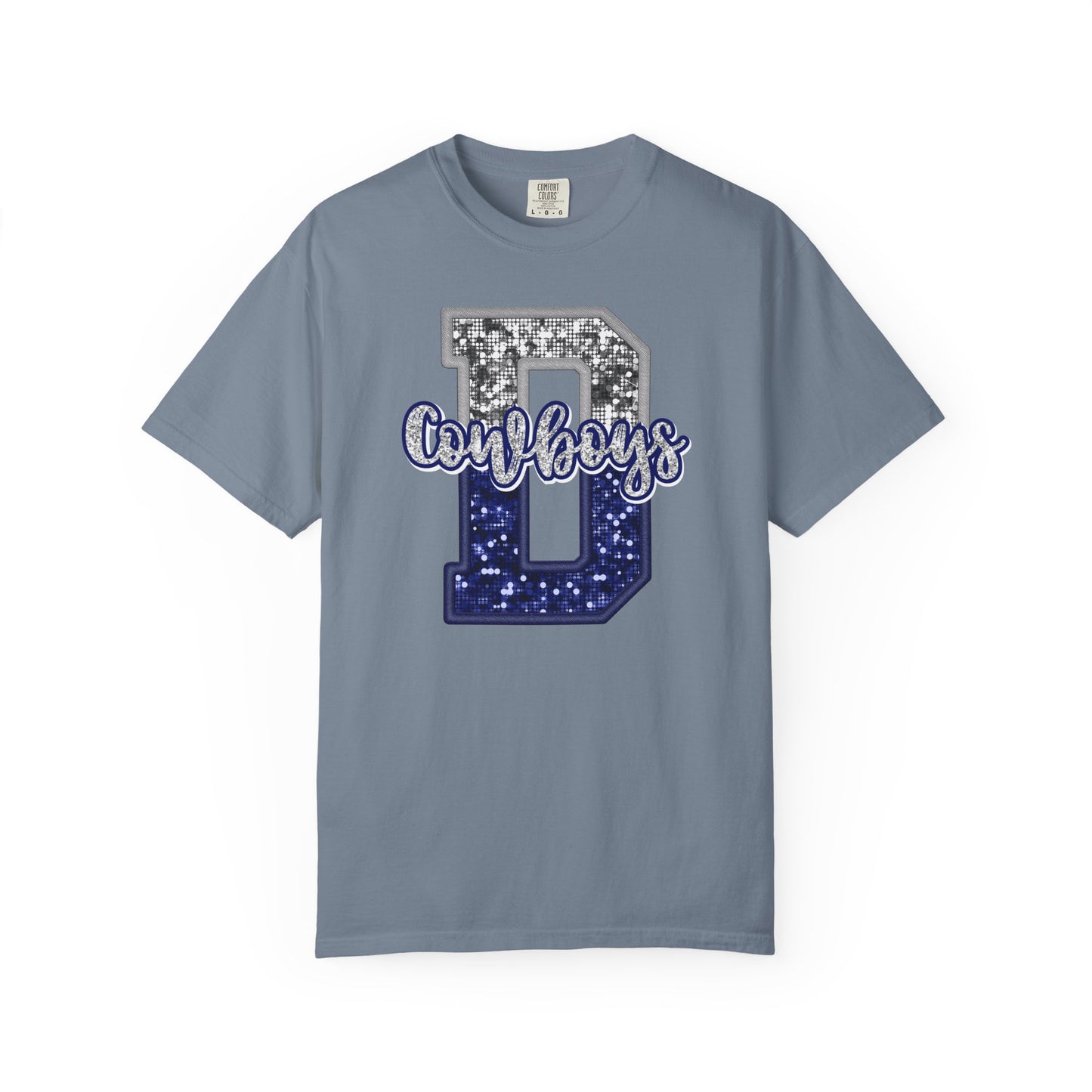 Dallas Blue & Silver Cowboys Inspired Tee • Comfort Colors® 1717 • Game Day Football Shirt • Sequin Style Letter D Fan Top
