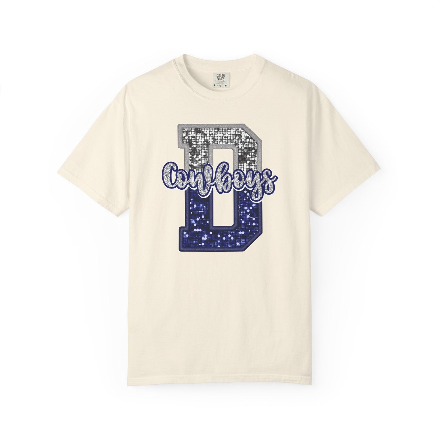 Dallas Blue & Silver Cowboys Inspired Tee • Comfort Colors® 1717 • Game Day Football Shirt • Sequin Style Letter D Fan Top