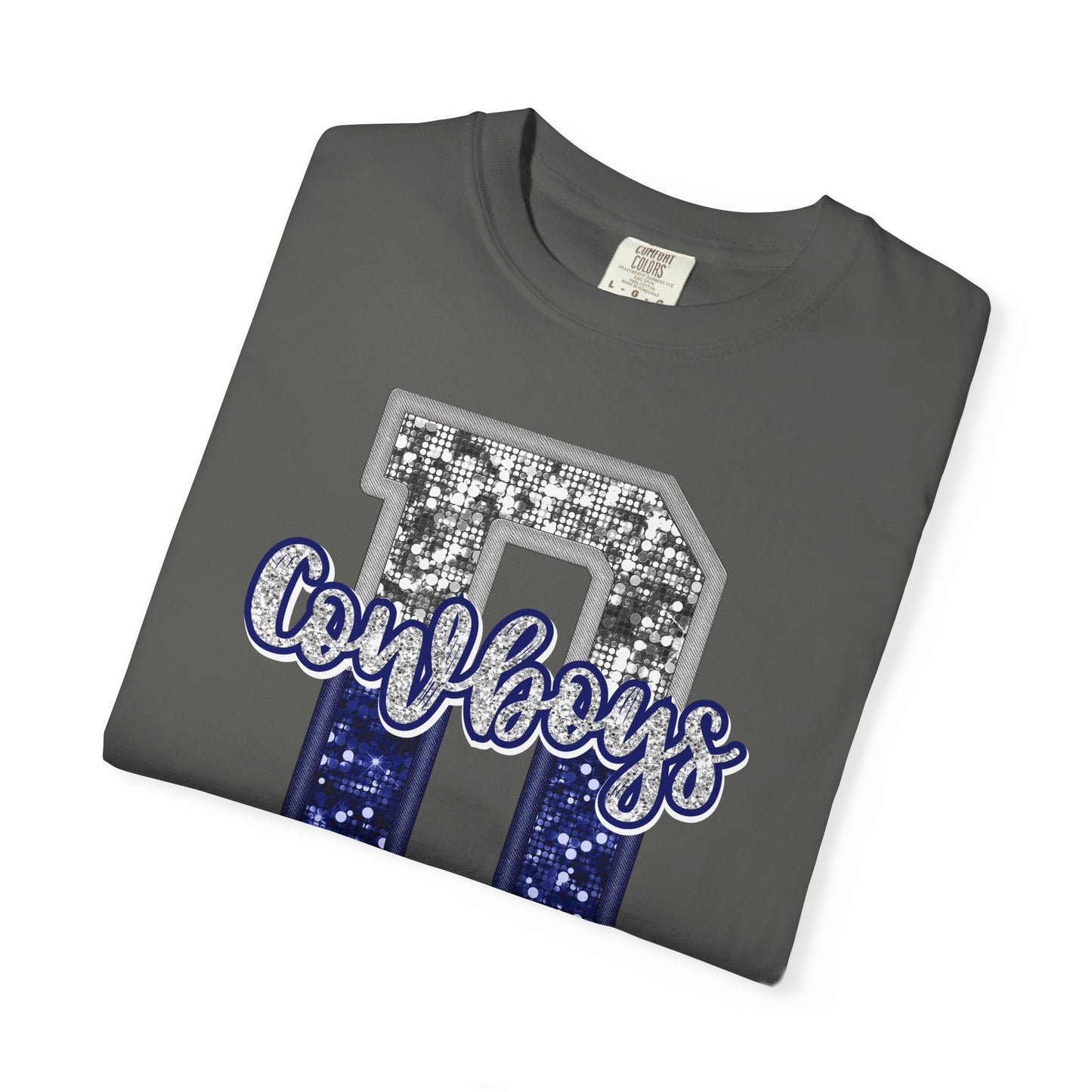 Dallas Blue & Silver Cowboys Inspired Tee • Comfort Colors® 1717 • Game Day Football Shirt • Sequin Style Letter D Fan Top