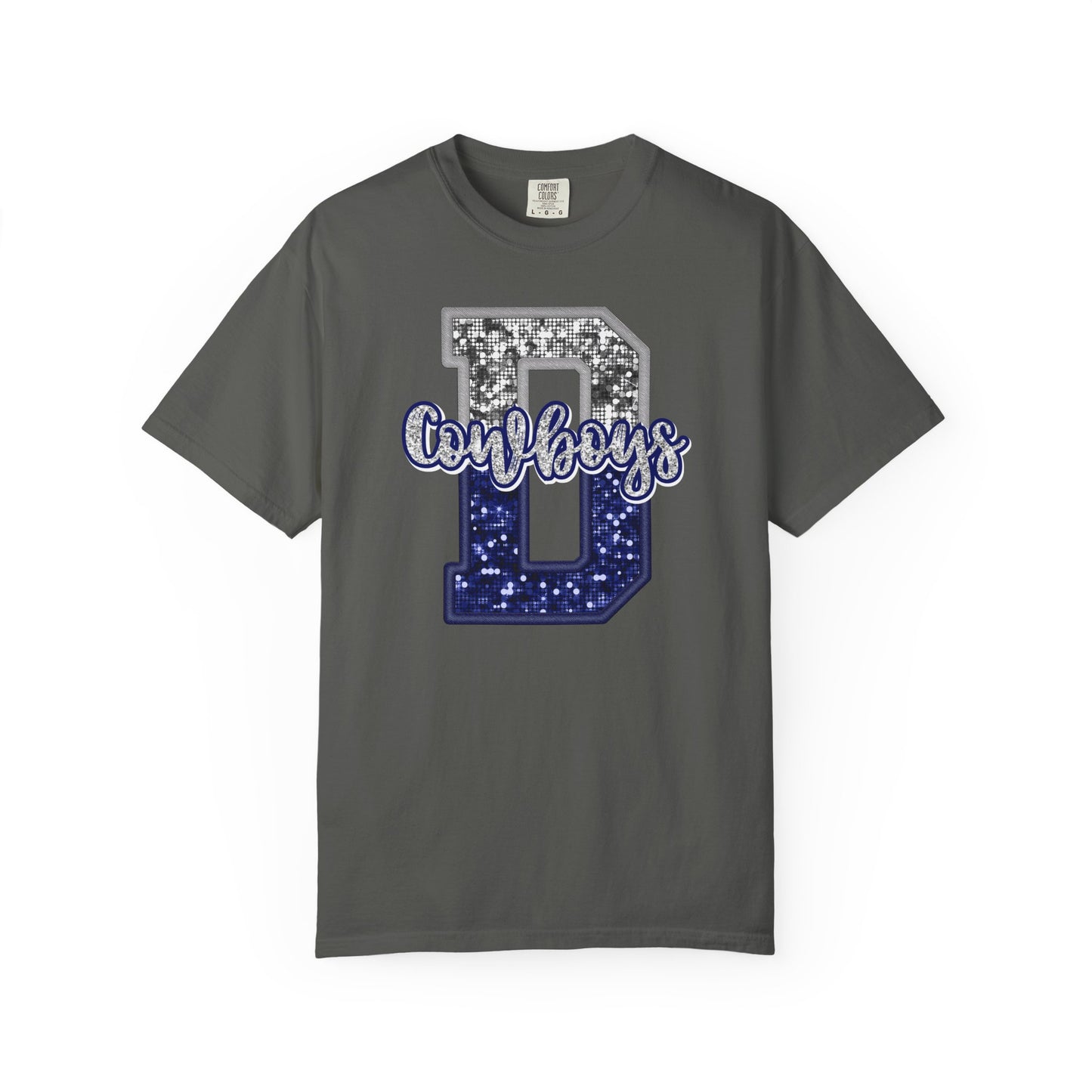 Dallas Blue & Silver Cowboys Inspired Tee • Comfort Colors® 1717 • Game Day Football Shirt • Sequin Style Letter D Fan Top