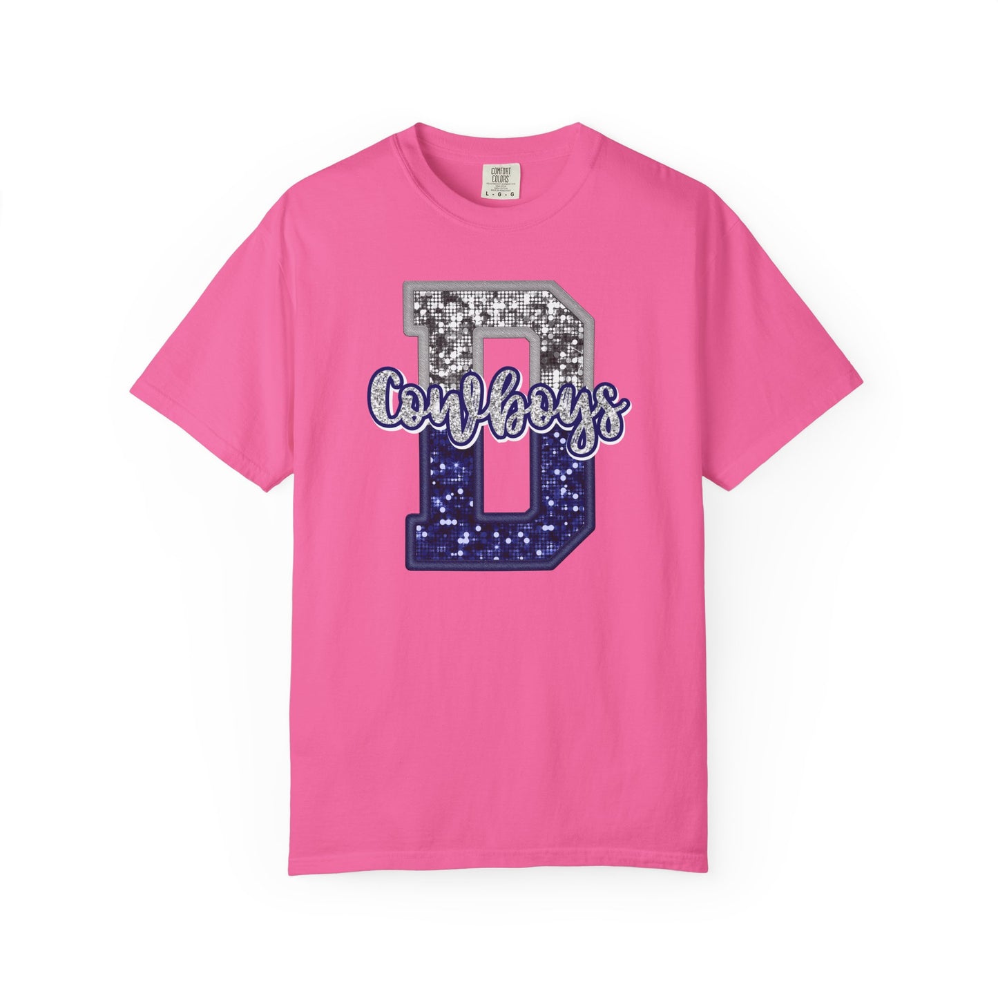 Dallas Blue & Silver Cowboys Inspired Tee • Comfort Colors® 1717 • Game Day Football Shirt • Sequin Style Letter D Fan Top
