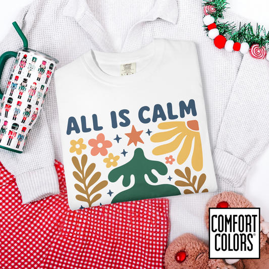 All Is Calm All Is Bright Shirt • Retro Christmas Tree Tee • Comfort Colors® 1717 • Vintage Holiday Graphic • Cozy Christmas Aesthetic Tee