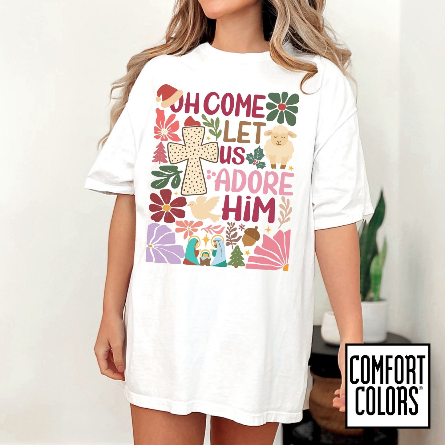 Oh Come Let Us Adore Him Shirt • Christian Christmas Tee • Comfort Colors® 1717 • Nativity Holiday Graphic • Faith Christmas Aesthetic Shirt