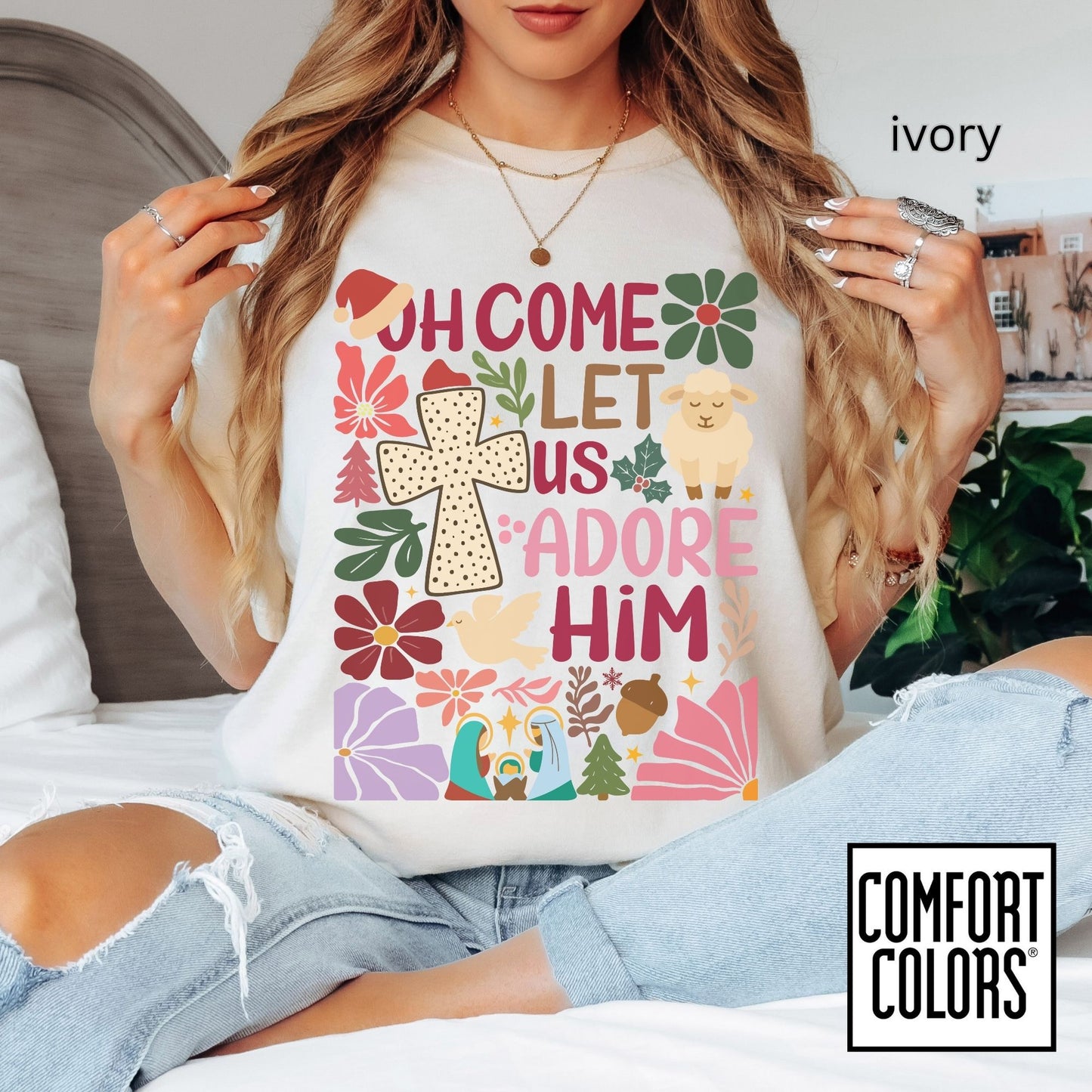 Oh Come Let Us Adore Him Shirt • Christian Christmas Tee • Comfort Colors® 1717 • Nativity Holiday Graphic • Faith Christmas Aesthetic Shirt