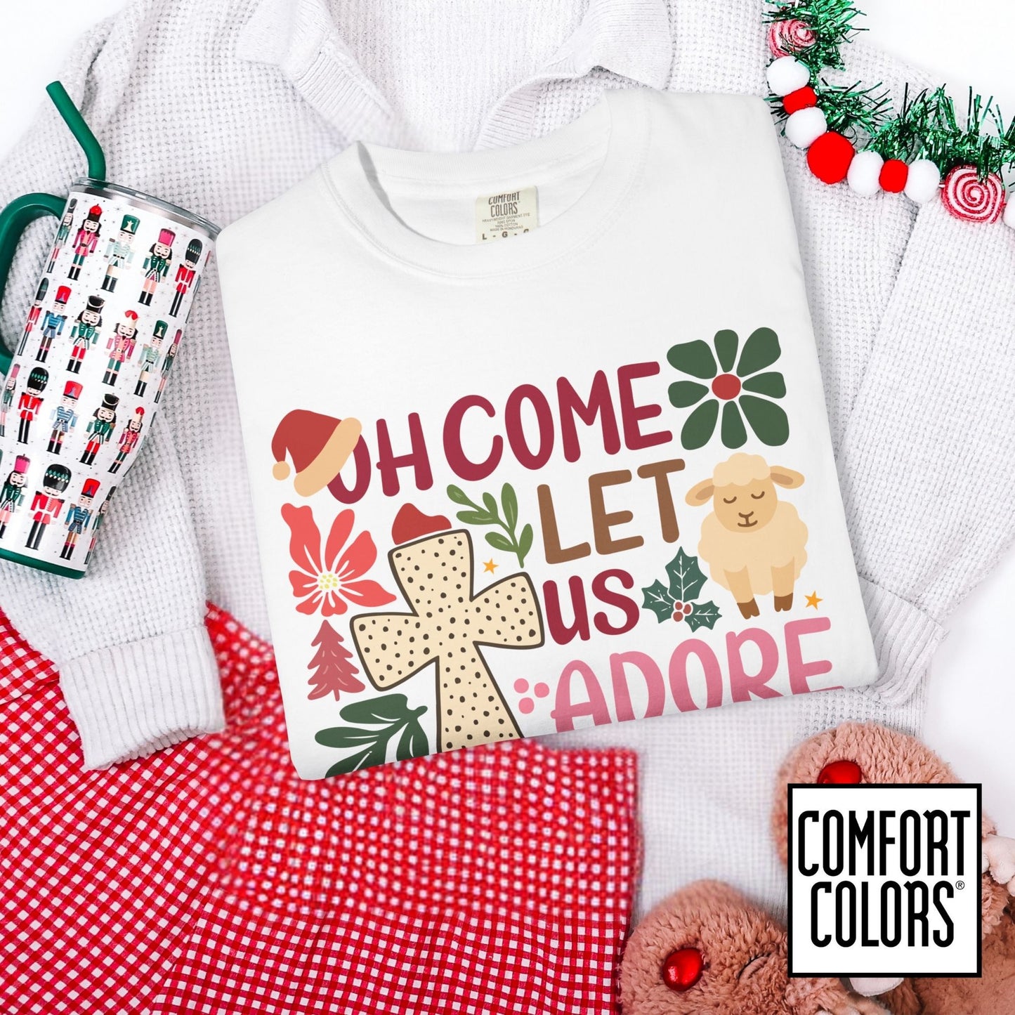 Oh Come Let Us Adore Him Shirt • Christian Christmas Tee • Comfort Colors® 1717 • Nativity Holiday Graphic • Faith Christmas Aesthetic Shirt