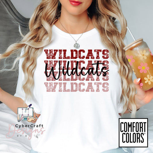 Vintage Wildcats Game Day Comfort Colors 1717 Tee, Distressed Mascot Shirt, Maroon