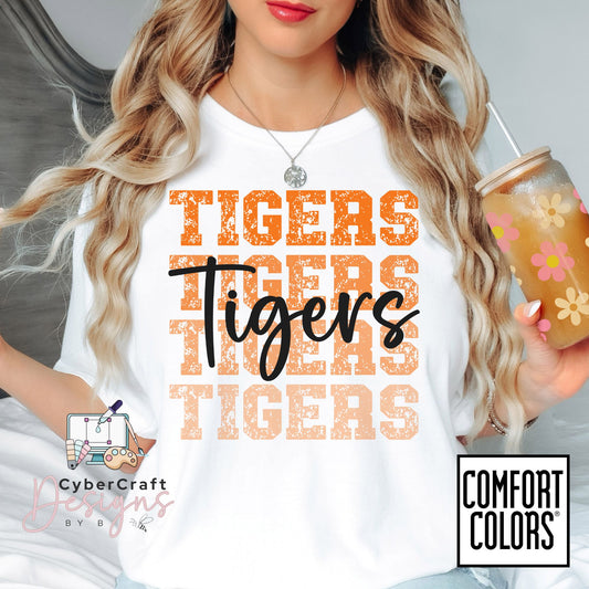 Vintage Tigers Game Day Shirt, Comfort Colors 1717 Mascot Tee, Orange