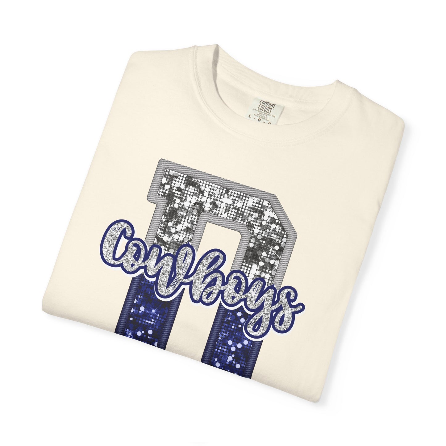 Dallas Blue & Silver Cowboys Inspired Tee • Comfort Colors® 1717 • Game Day Football Shirt • Sequin Style Letter D Fan Top