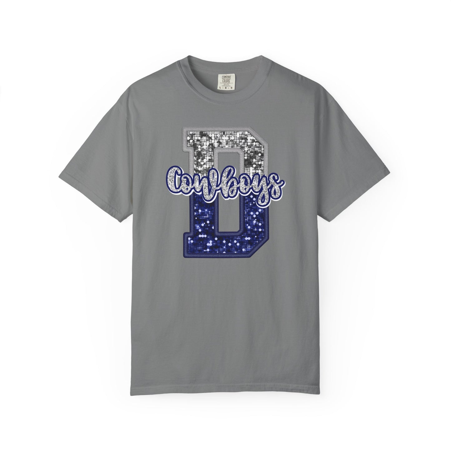 Dallas Blue & Silver Cowboys Inspired Tee • Comfort Colors® 1717 • Game Day Football Shirt • Sequin Style Letter D Fan Top