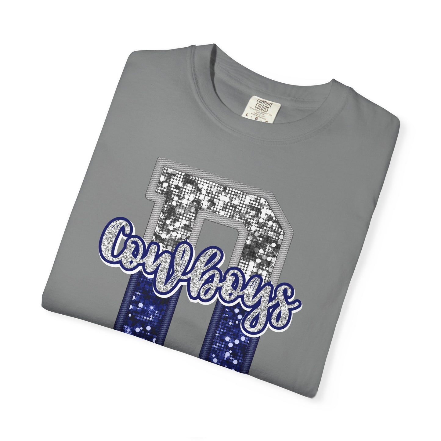 Dallas Blue & Silver Cowboys Inspired Tee • Comfort Colors® 1717 • Game Day Football Shirt • Sequin Style Letter D Fan Top