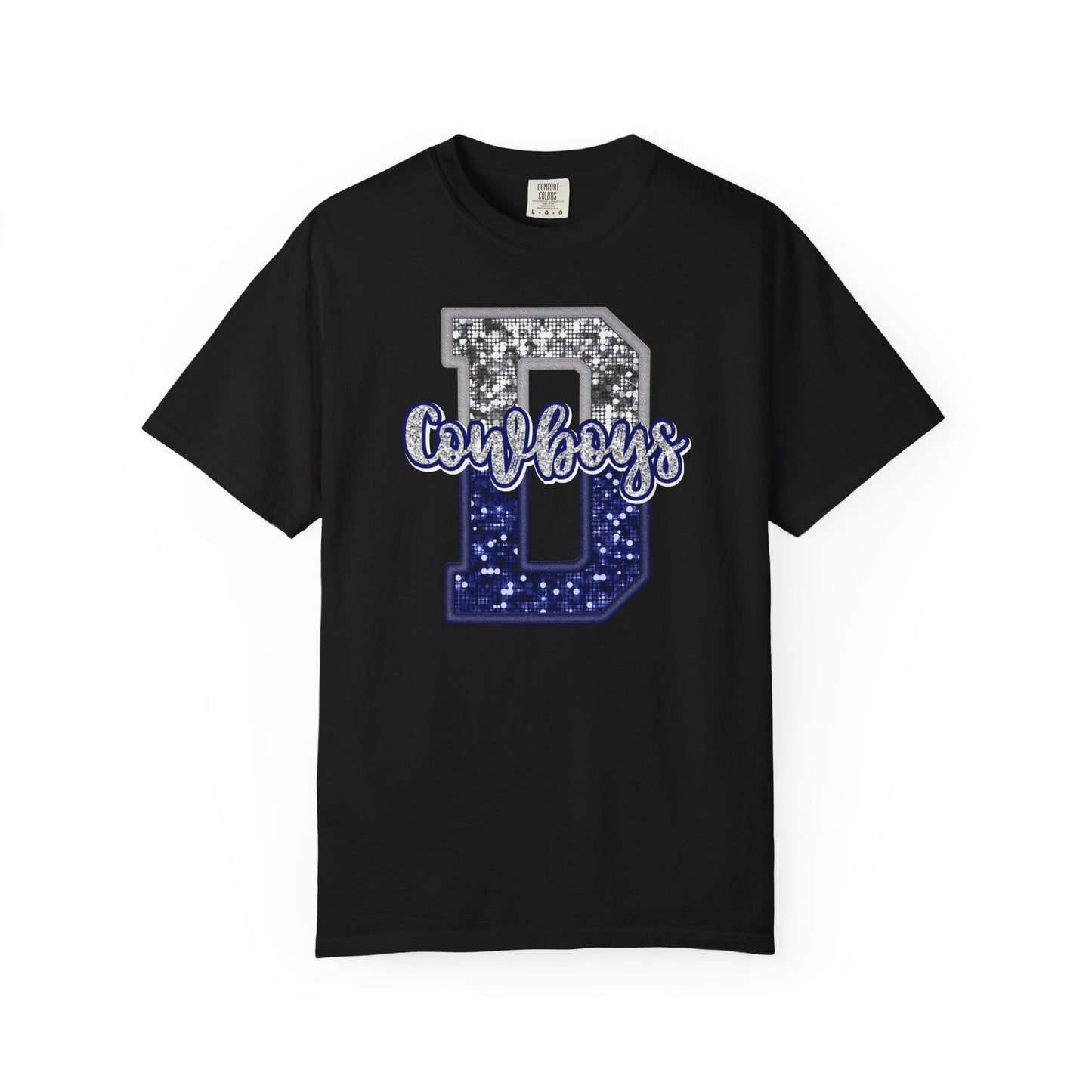 Dallas Blue & Silver Cowboys Inspired Tee • Comfort Colors® 1717 • Game Day Football Shirt • Sequin Style Letter D Fan Top