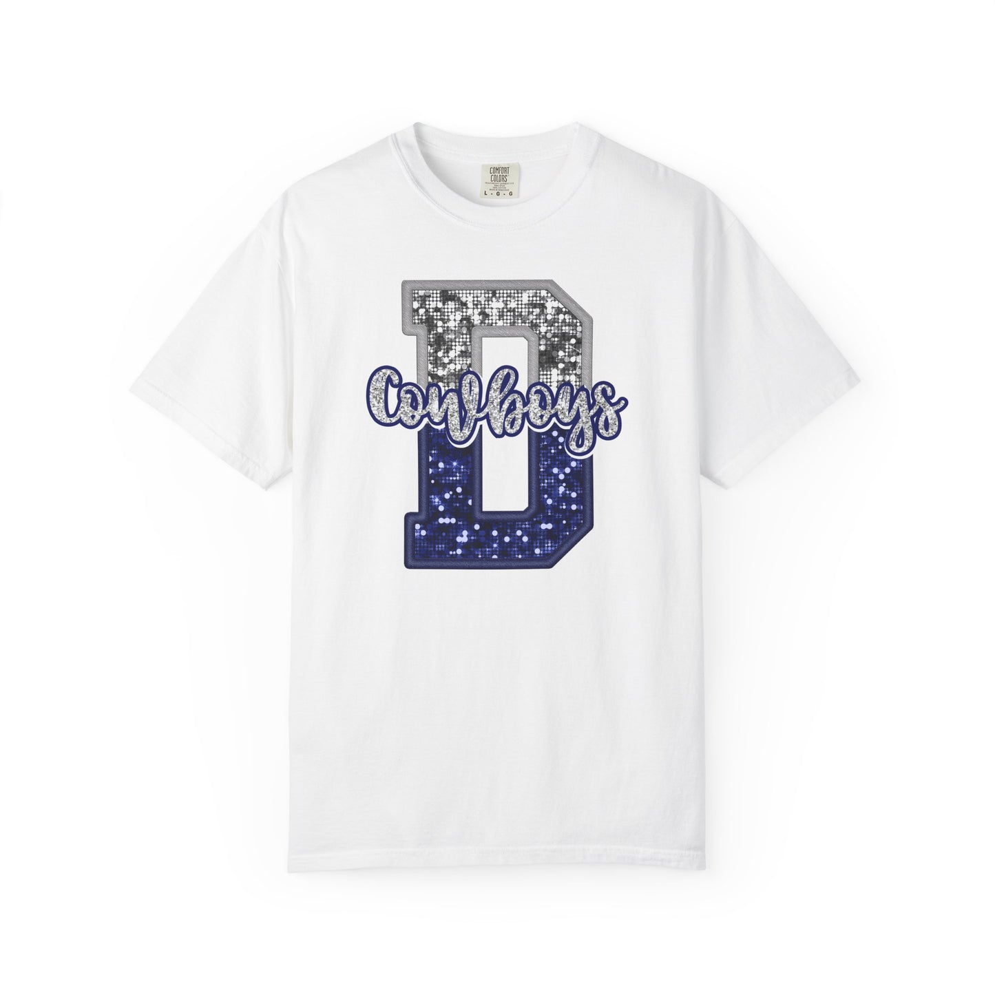 Dallas Blue & Silver Cowboys Inspired Tee • Comfort Colors® 1717 • Game Day Football Shirt • Sequin Style Letter D Fan Top