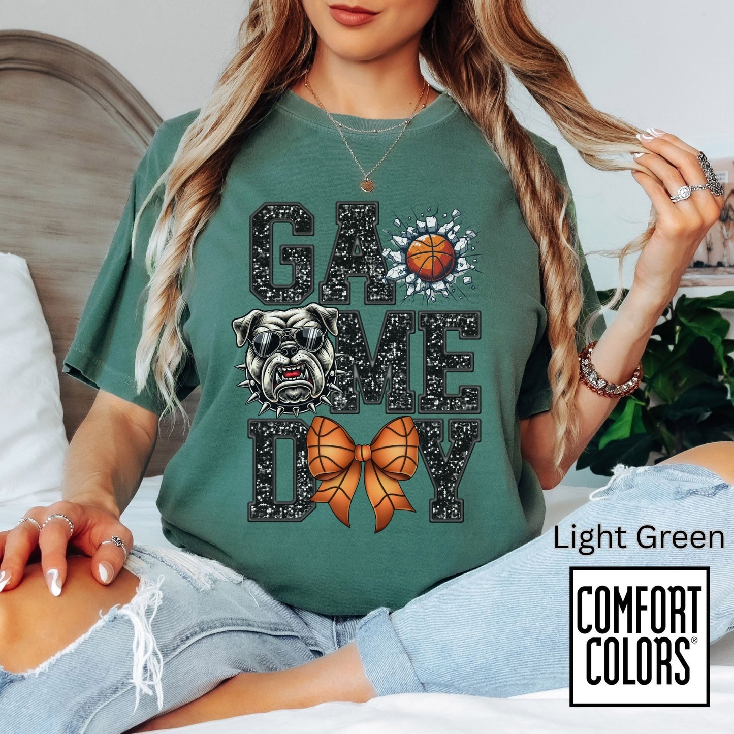 Game Day Basketball Bulldog Tee • Comfort Colors® 1717 • Cute Bow Basketball Shirt • School Spirit Graphic Tee • Sports Mom Shirt
