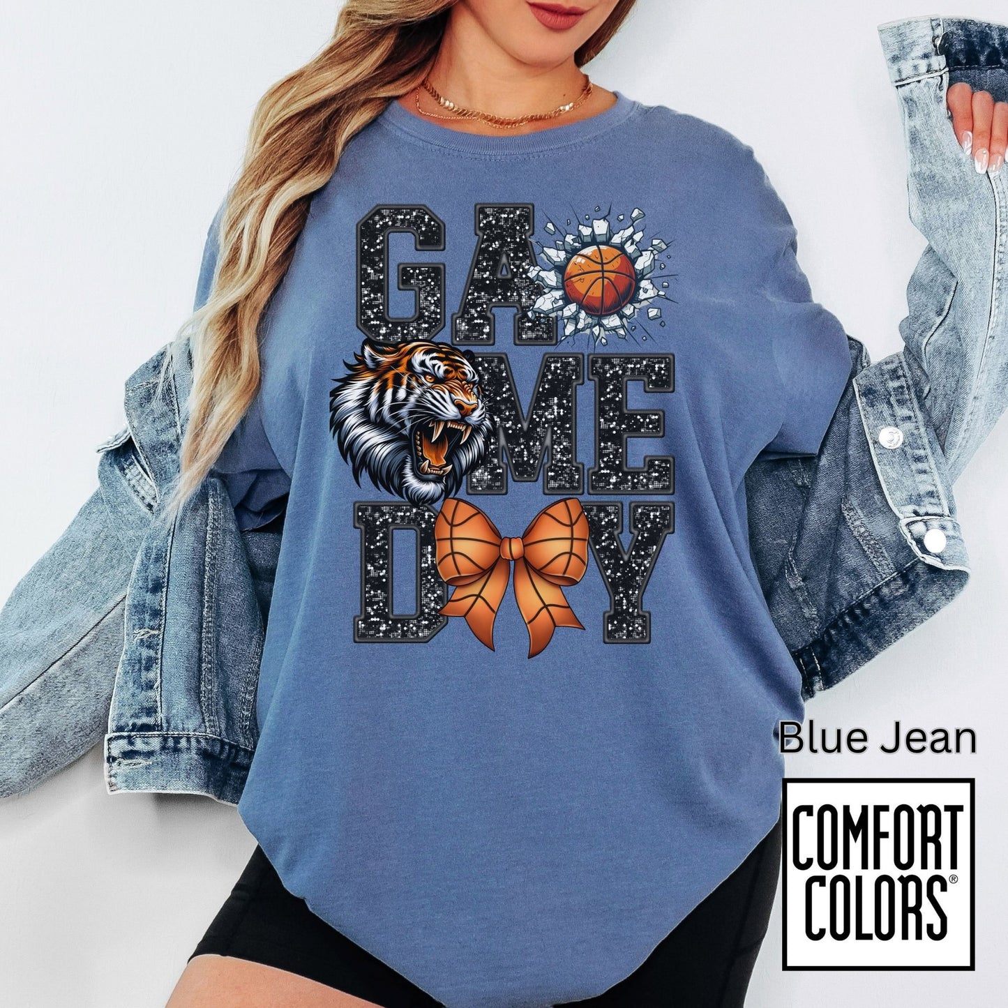 Game Day Basketball Tiger Tee • Comfort Colors® 1717 • Cute Bow Basketball Shirt • School Spirit Graphic Tee • Sports Mom Shirt