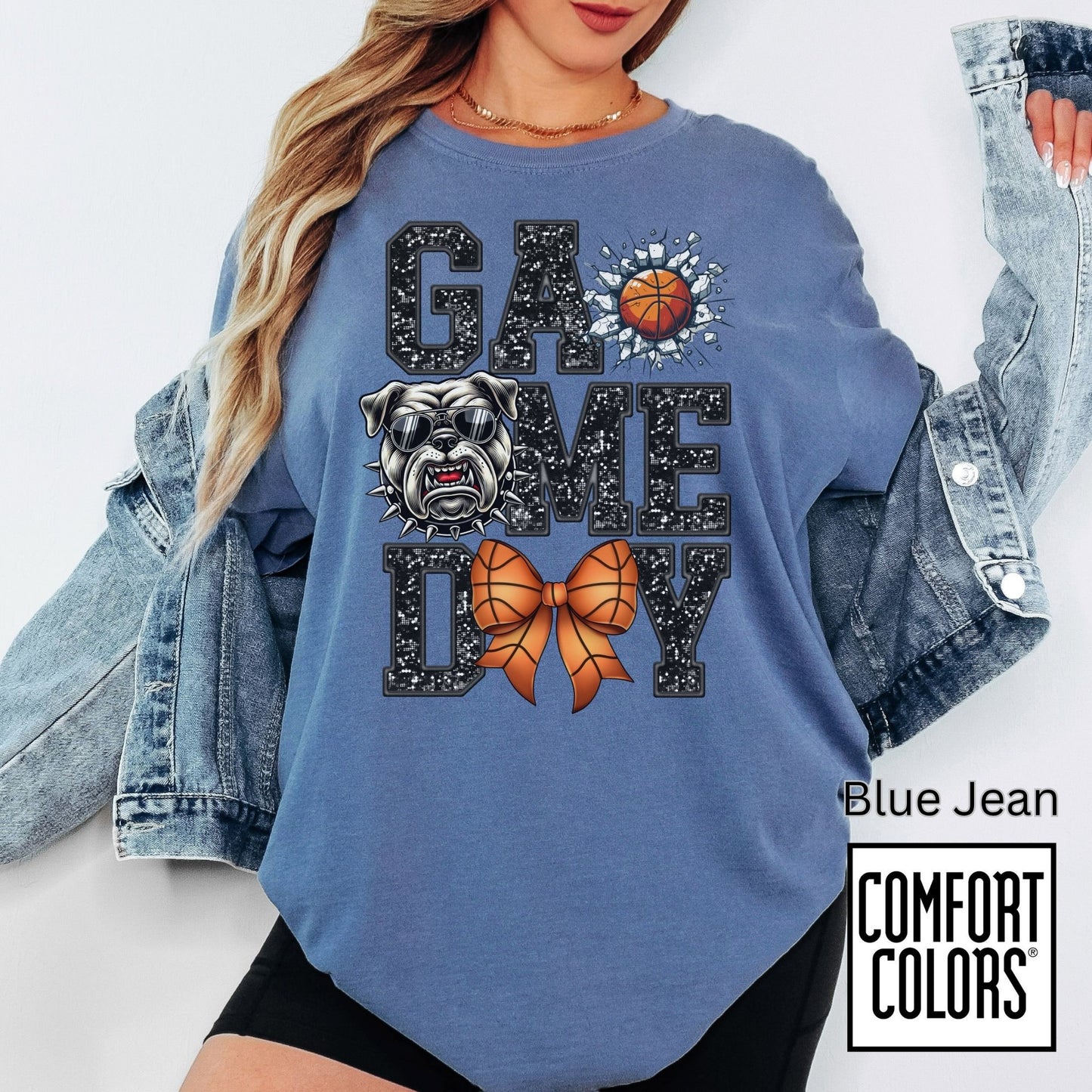 Game Day Basketball Bulldog Tee • Comfort Colors® 1717 • Cute Bow Basketball Shirt • School Spirit Graphic Tee • Sports Mom Shirt