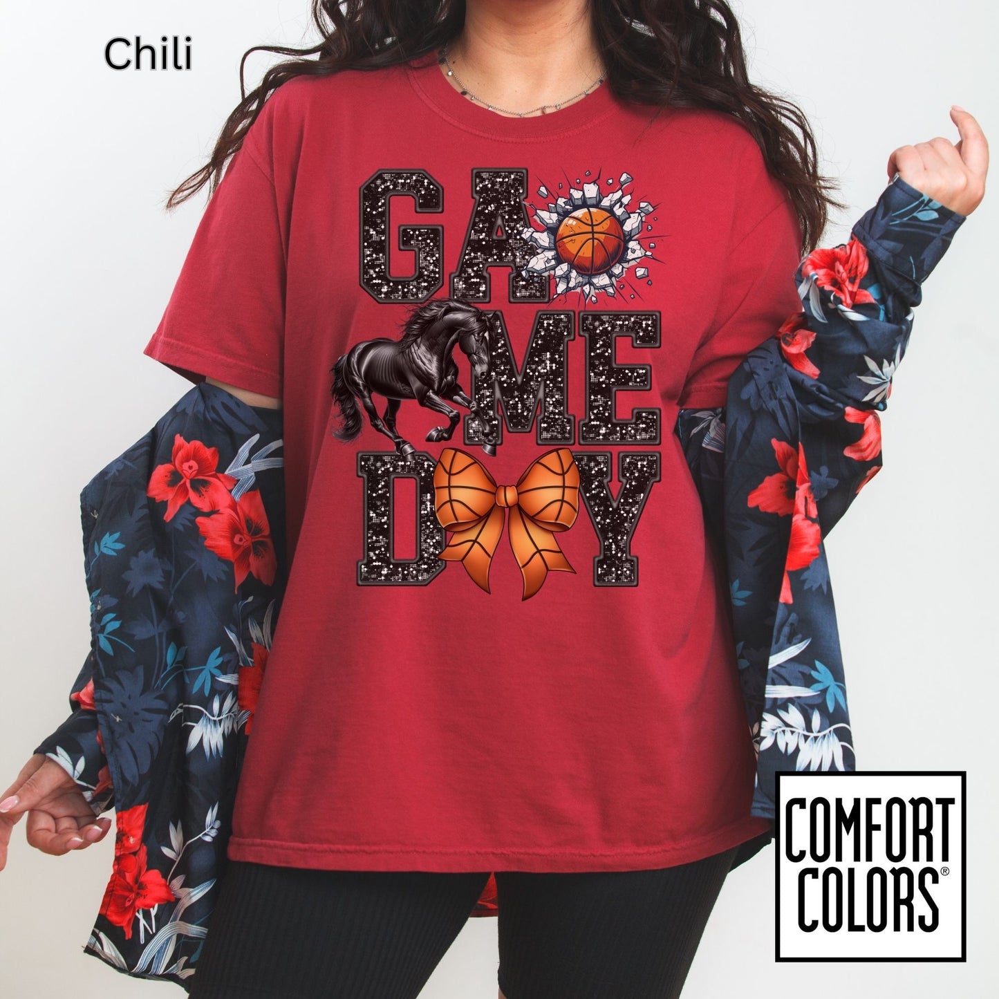 Game Day Basketball Mustangs Tee • Comfort Colors® 1717