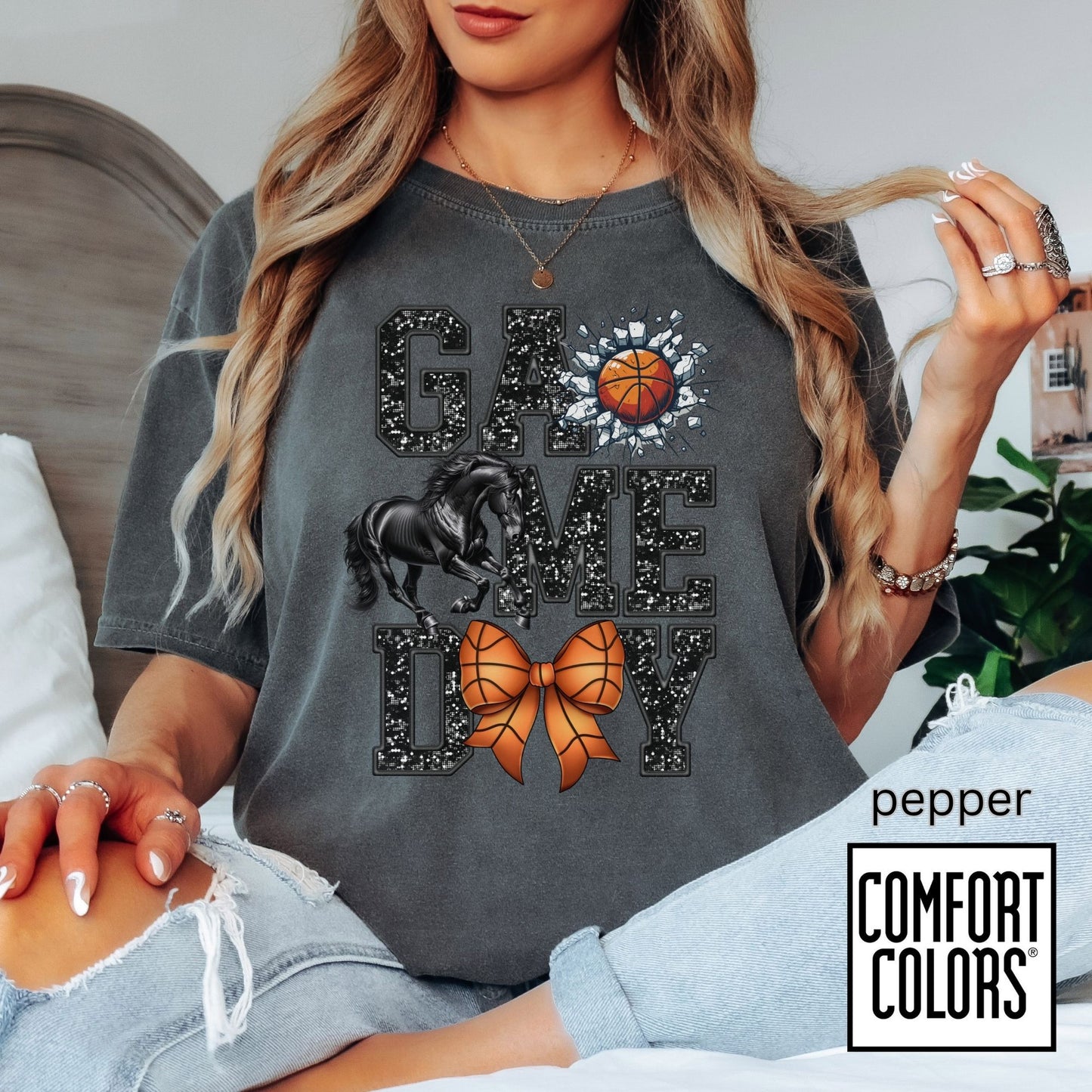 Game Day Basketball Mustangs Tee • Comfort Colors® 1717