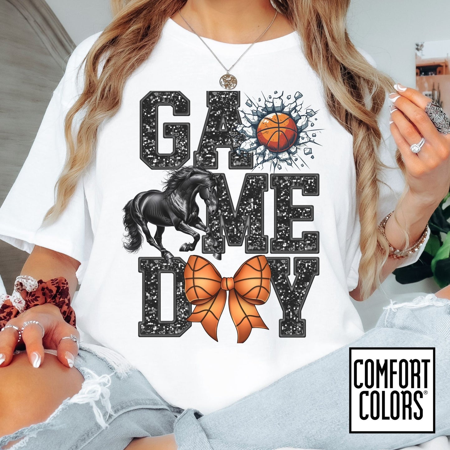 Game Day Basketball Mustangs Tee • Comfort Colors® 1717