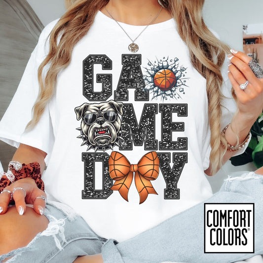 Game Day Basketball Bulldog Tee • Comfort Colors® 1717 • Cute Bow Basketball Shirt • School Spirit Graphic Tee • Sports Mom Shirt